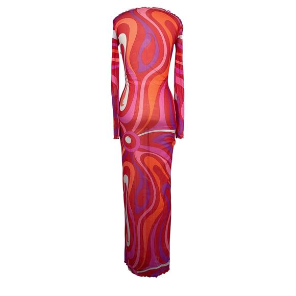 Pucci 'Marmo' Red Polyamide Semi-Sheer Maxi Dress Size 2 - Picture 3 of 5